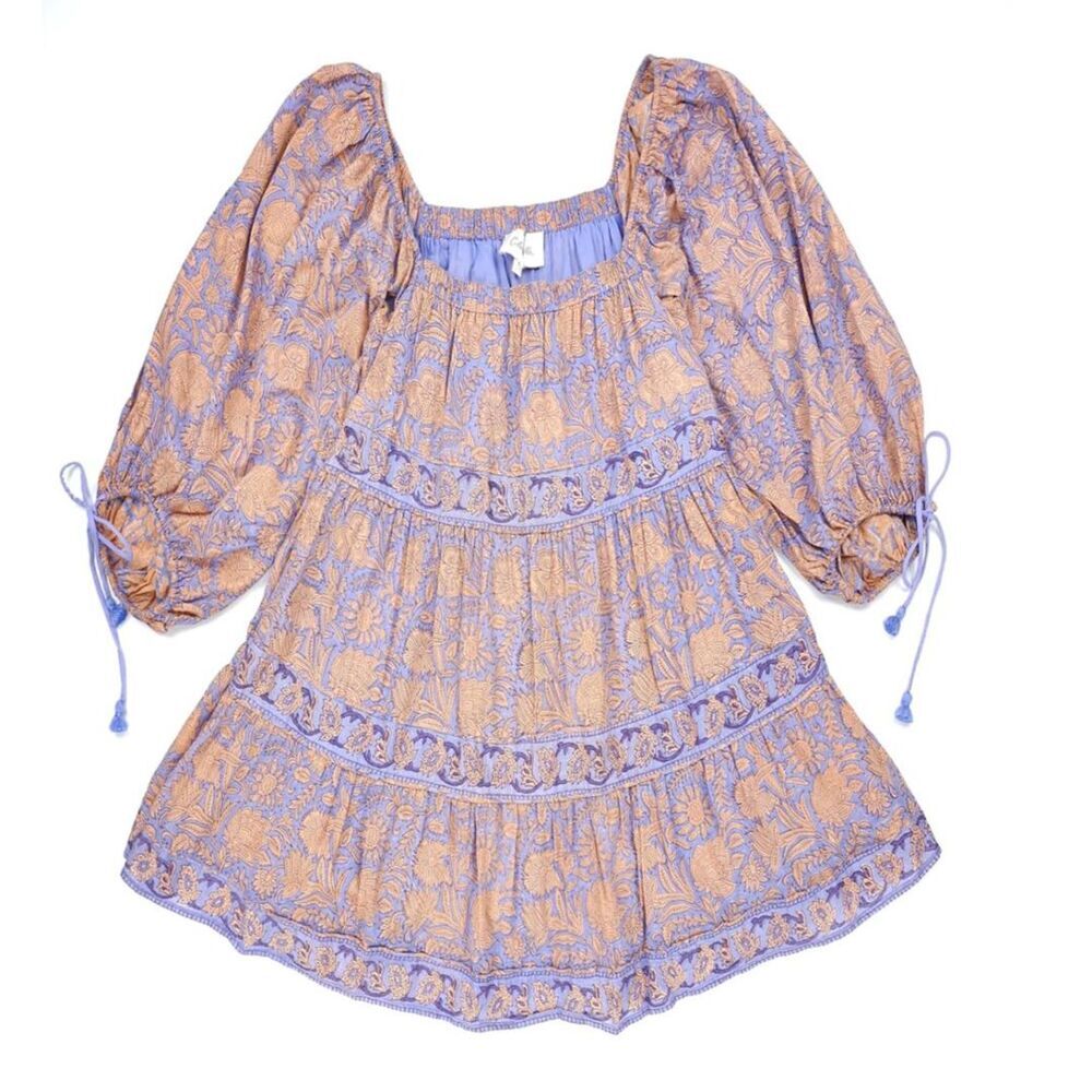 NEW Cleobella Hattie Mini Dress Vine Block Print Babydoll Romantic Boho Resort